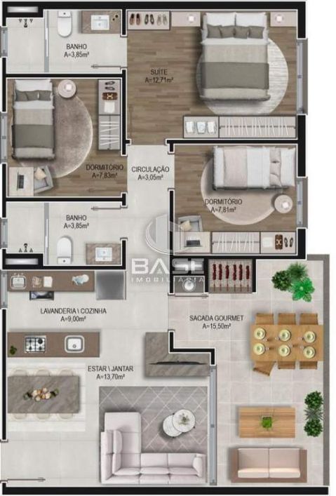 Apartamento em construção com 2 dormitórios, sendo uma suíte, cozinha Integrada, sala de Jantar/Esta