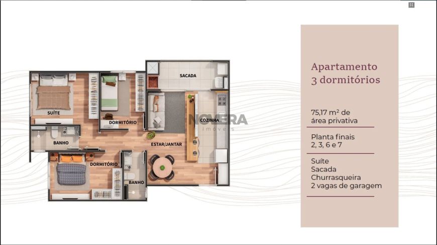 Apartamento de 3 dormitórios (1 suíte) em edifício com elevador e condomínio clu