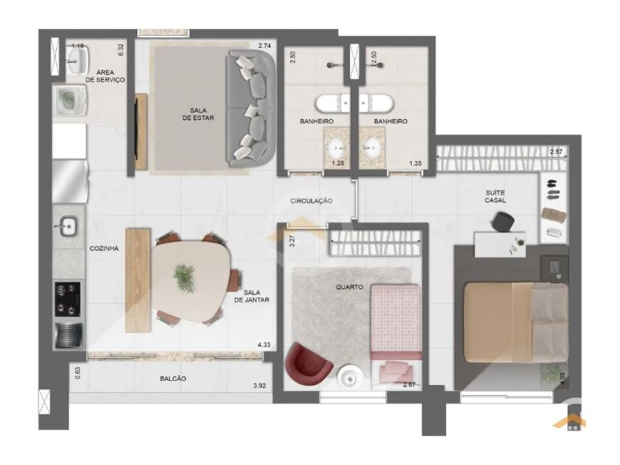 Apartamento 2q 1suite com varanda no Universitário