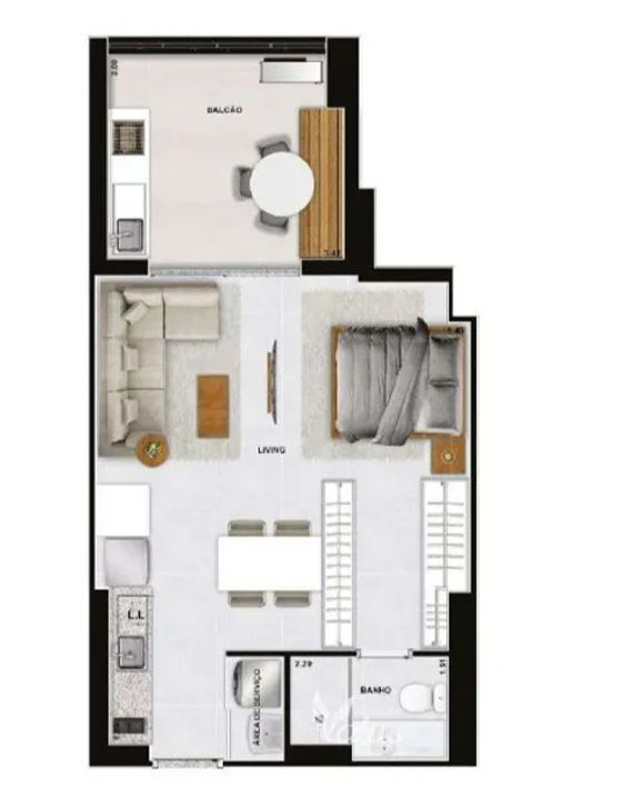 Apartamento Studio de 54 m² de 1 quarto, área fitness e piscina no rooftop no Setor Bueno-Goiânia-GO