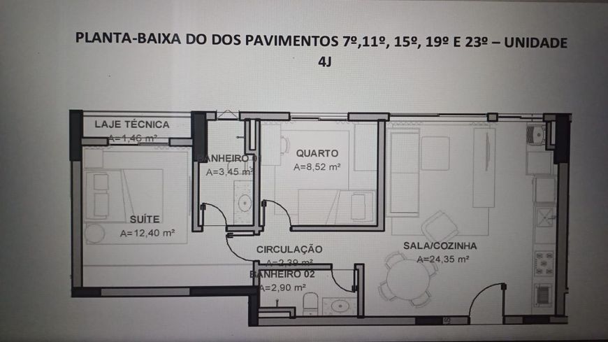 Apartamento a venda de 2 quartos sendo 1 suíte de 70,00m² no Tai Residências.