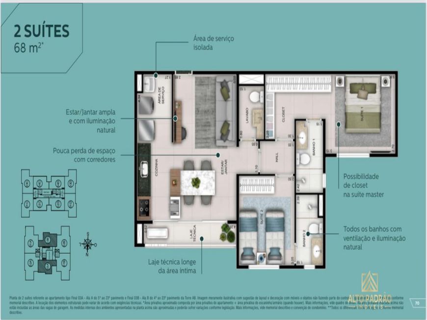 1004 - Apartamento com 2 suítes, lavabo, 2 vagas de garagens, lazer completo ,à venda 68m² por R$ 6