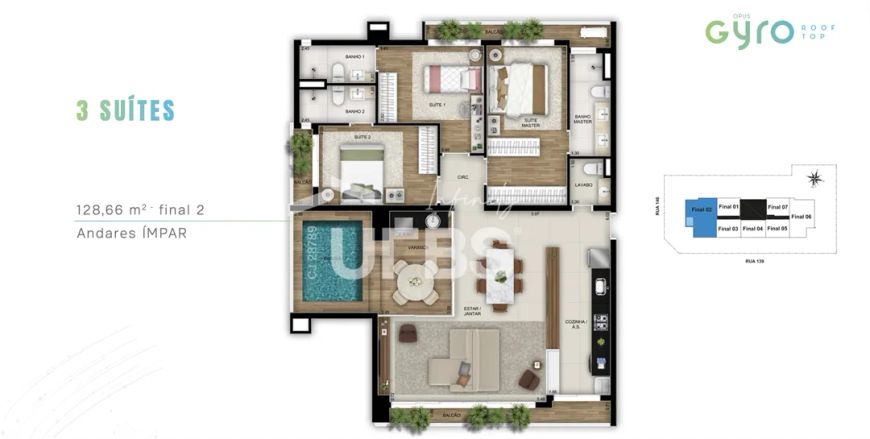 Opus Gyro Rooftop - Apartamento 3 quartos, sendo 3 suítes