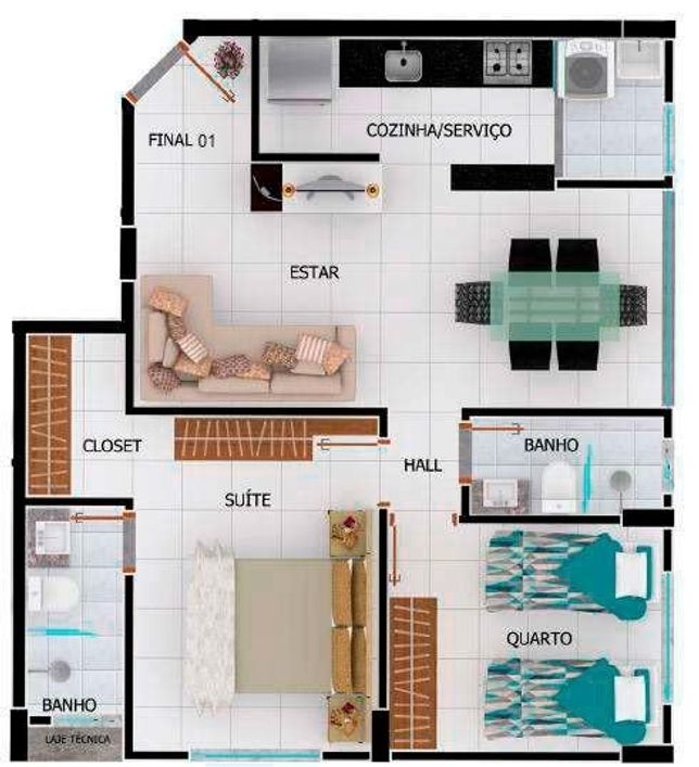 Apartamento Padrão 2 Quartos 1 Suite
