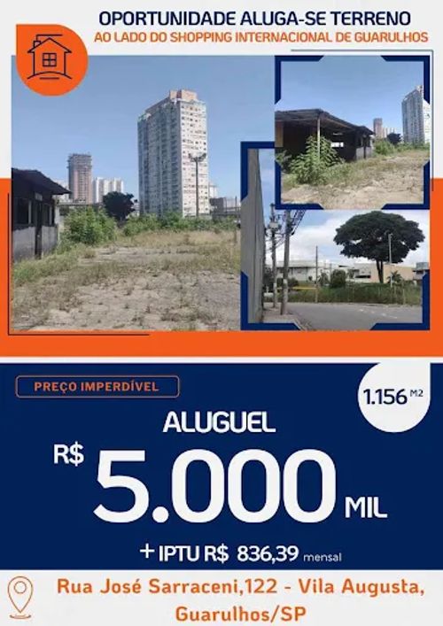 Terreno para alugar, 1156 m² por R$ 5.836,00/mês - Vila Augusta - Guarulhos/SP