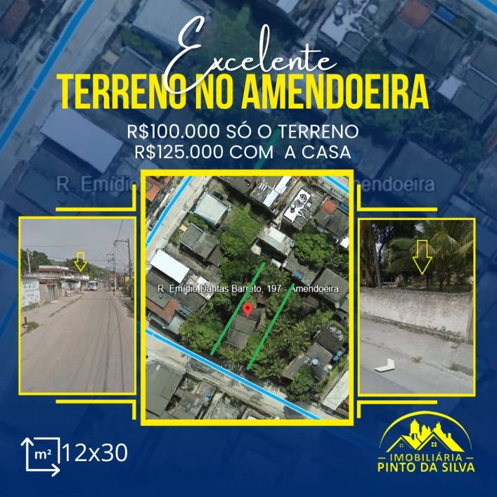 Terreno para venda com 12/30 metros em Amendoeira - São Gonçalo - RJ