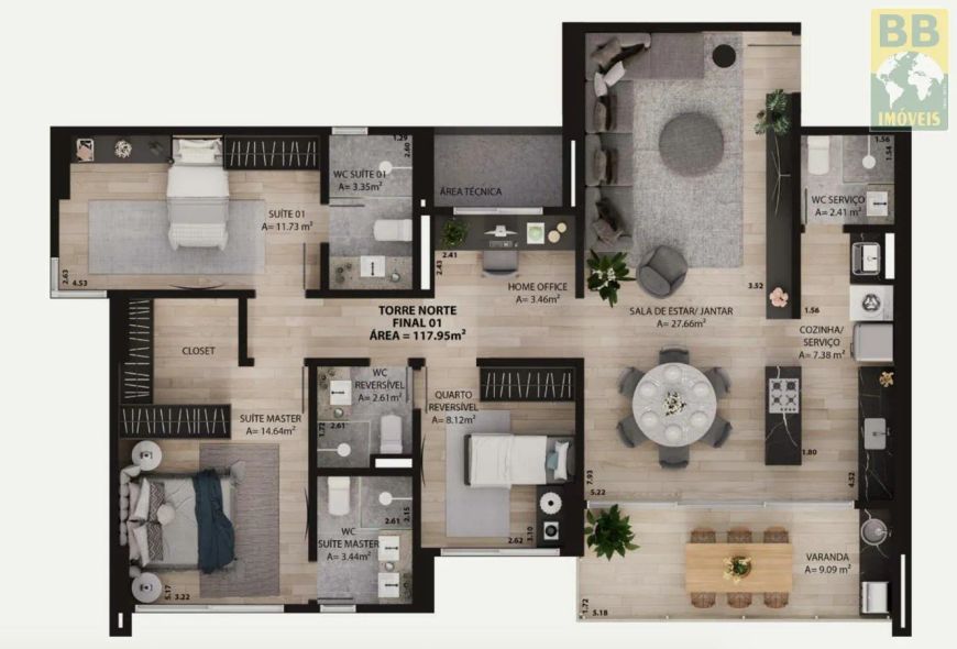 Apartamento em condomínio para venda no Duo Capim Macio, em Natal/RN.