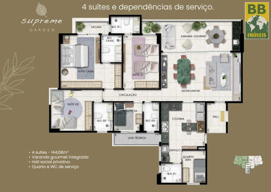 Apartamento para Venda em Natal, Lagoa Nova, 4 dormitórios, 4 suítes, 5 banheiros, 3 vagas