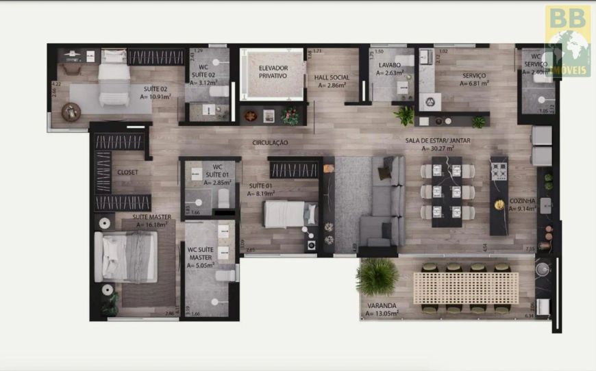 Apartamento em condomínio para venda no Duo Capim Macio, em Natal/RN.