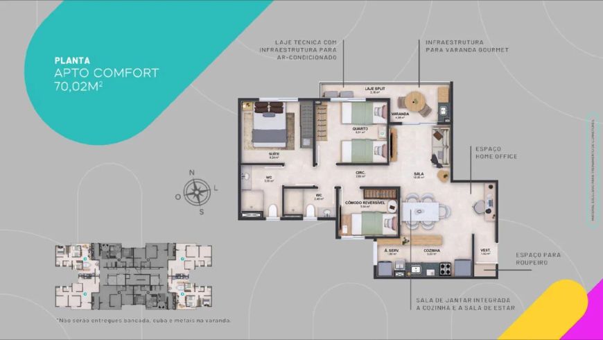 Apartamento para Venda em Natal, Capim Macio, 3 dormitórios, 1 suíte, 2 banheiros, 1 vaga