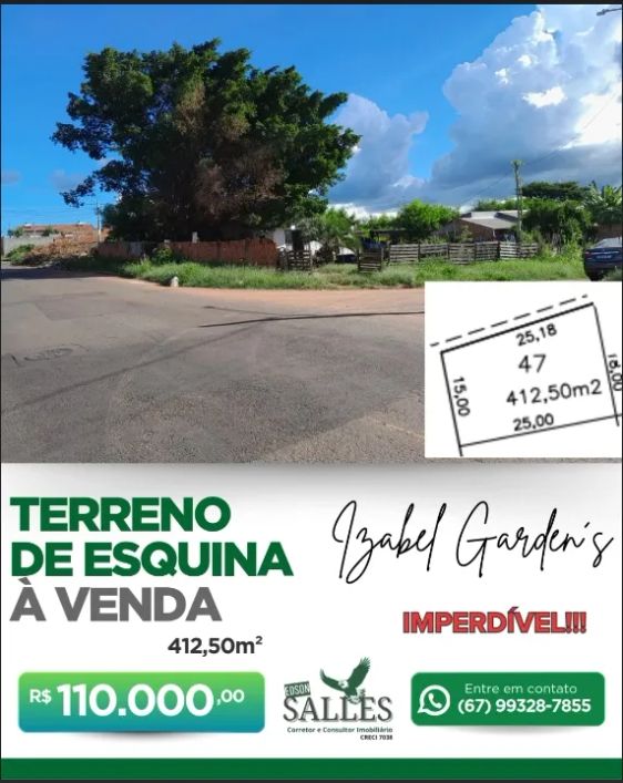 Terreno para venda possui 412 metros quadrados em Parque Isabel Garden's - Campo Grande - MS