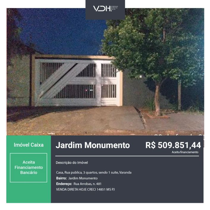 Casa Jardim Monumento 360m² Campo Grande - MS