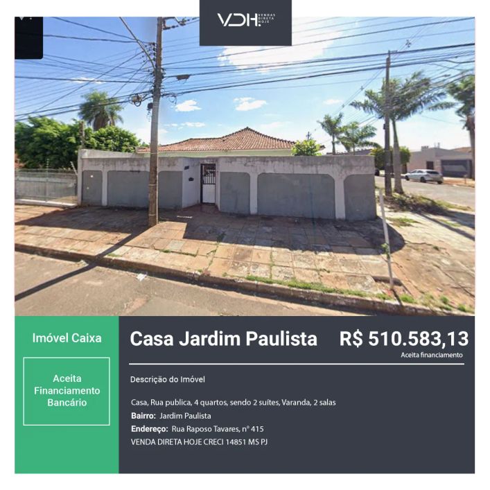 Casa Jardim Paulista 600m² Campo Grande - MS