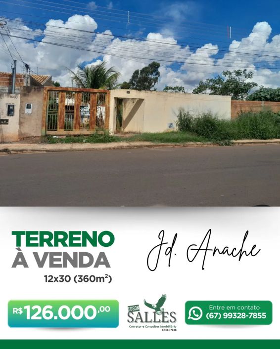 Terreno para venda tem 360 metros quadrados em Jardim Anache - Campo Grande - MS