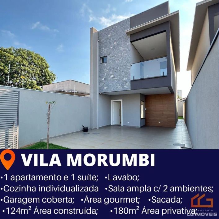 Sobrado para venda tem 124m² com 1 apartamento e 2 suítes na Vila Morumbi - Campo Grande - MS
