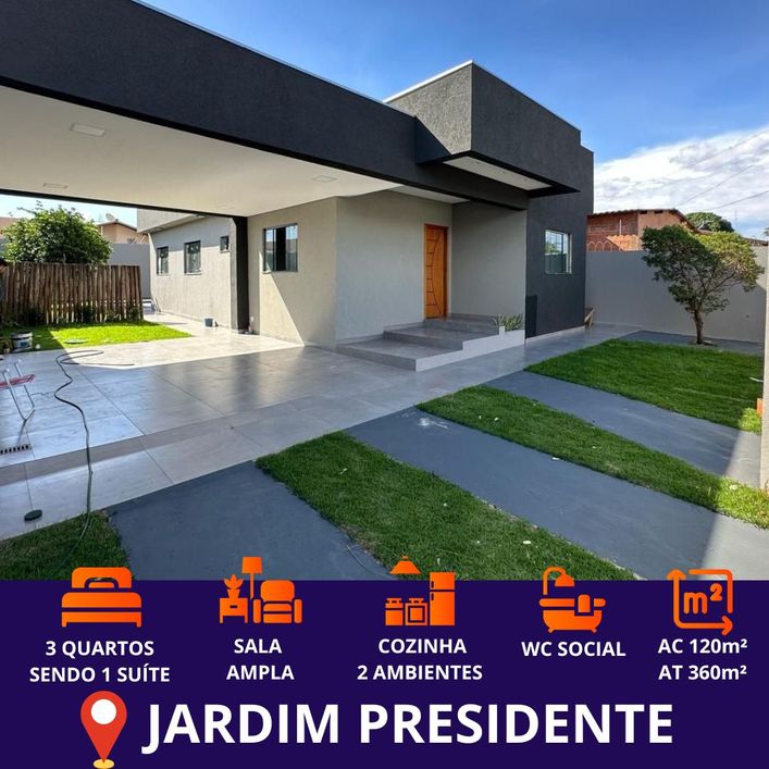 Casa ampla com terreno de 360m² com 3 quartos sendo 1 suíte no Jardim Presidente em Campo Grande MS