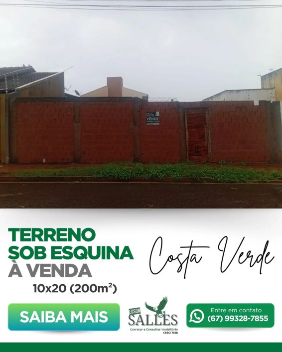 Terreno para venda tem 200 metros quadrados em Loteamento Costa Verde - Campo Grande - MS