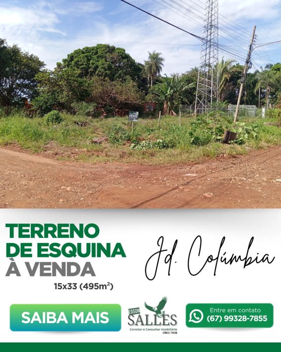 Terreno para venda possui 495 metros quadrados em Jardim Colúmbia - Campo Grande - MS