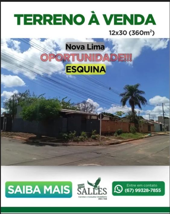 Terreno para venda possui 360 metros quadrados em Nova Lima - Campo Grande - MS