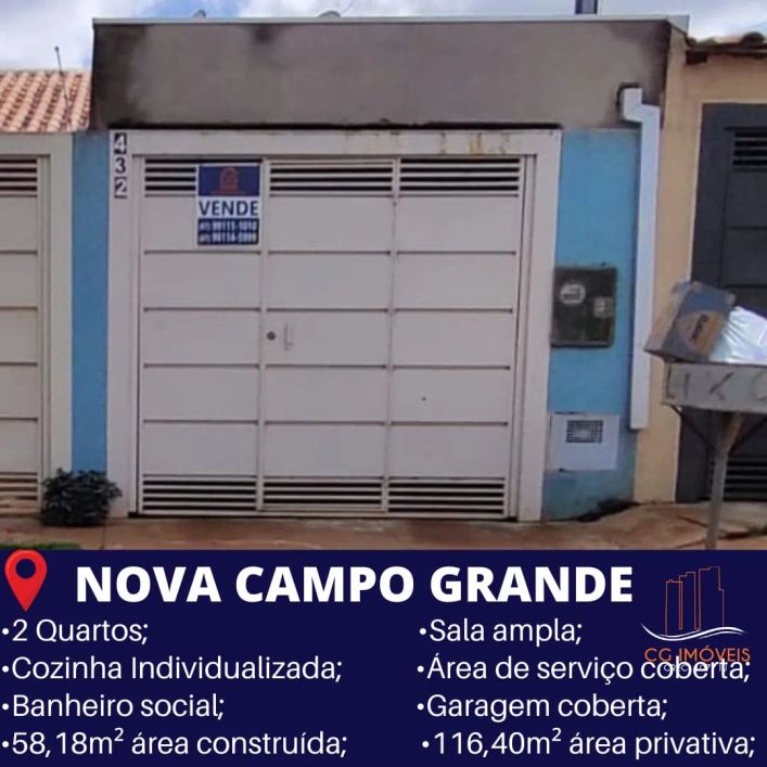 Casa á venda com 2 quartos na vila Nova Campo Grande em Campo Grande - MS