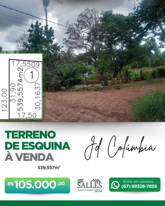 Terreno para venda possui 539 metros quadrados em Jardim Colúmbia - Campo Grande - MS