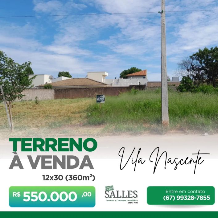 Terreno para venda possui 360 metros quadrados em Vila Nascente - Campo Grande - MS