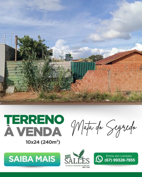 Terreno para venda possui 240 metros quadrados em Mata do Segredo - Campo Grande - MS