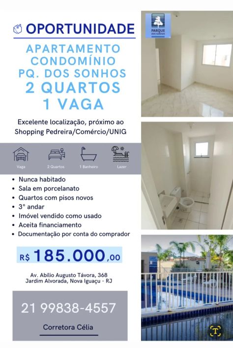 Imóvel para venda possui 46 metros quadrados com 2 quartos em Jardim Alvorada - Nova Iguaçu - RJ