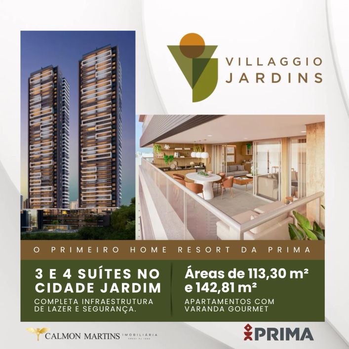 VILLAGGIO JARDINS - APARTAMENTO 3 E 4 SUÍTES EM SALVADOR - CIDADE JARDIM