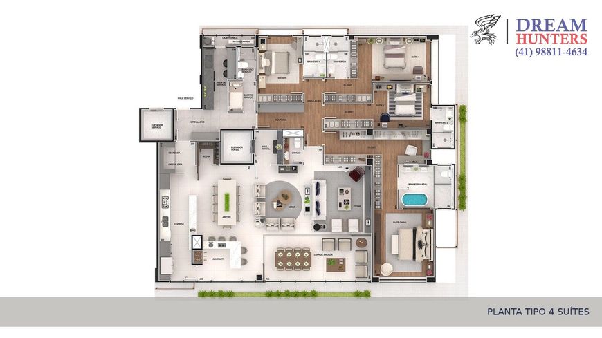Apartamento 4 Suítes, 4 Vagas, no Bairro Mossunguê