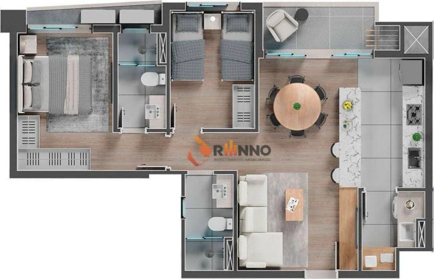 Apartamento com 2 quartos, 1 suíte, 69 m² no bairro Ecoville em Curitiba.