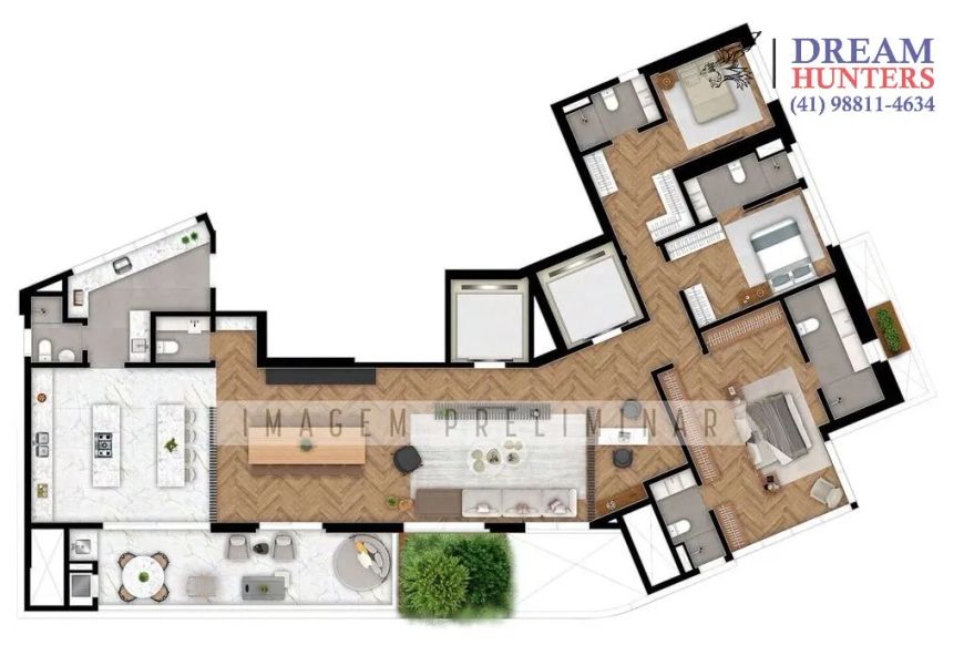 Apartamento de 282.15m² no bairro Bigorrilho, com 4 suítes, 6 banheiros e 4 vagas de garagem