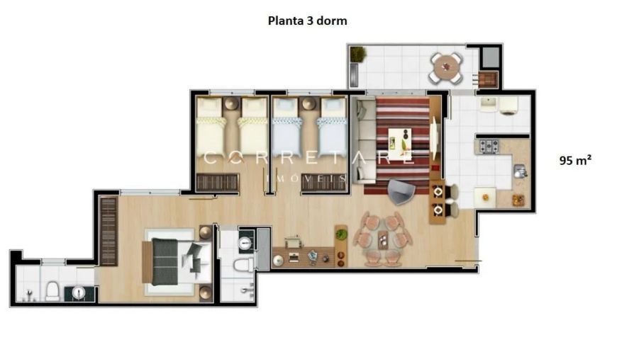 Apartamento 3 quartos, 1 suíte com 2 vaga de garagem e sacada com churrasqueira