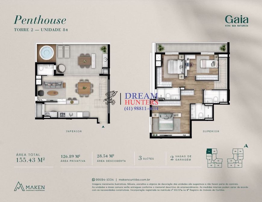 Apartamento Penthouse 3 Suítes, 2 Vagas, Bairro Cabral - Gaia - Viva Sua Natureza
