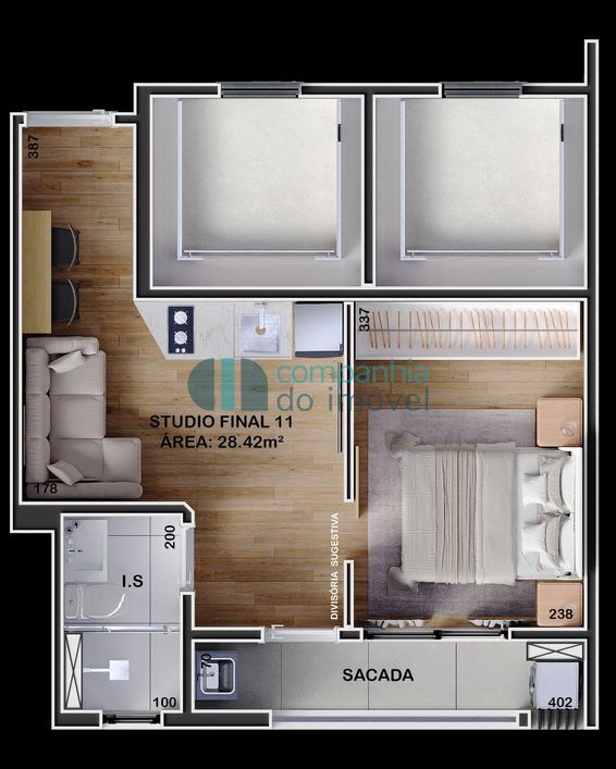 Studio com Garden no Bacacheri