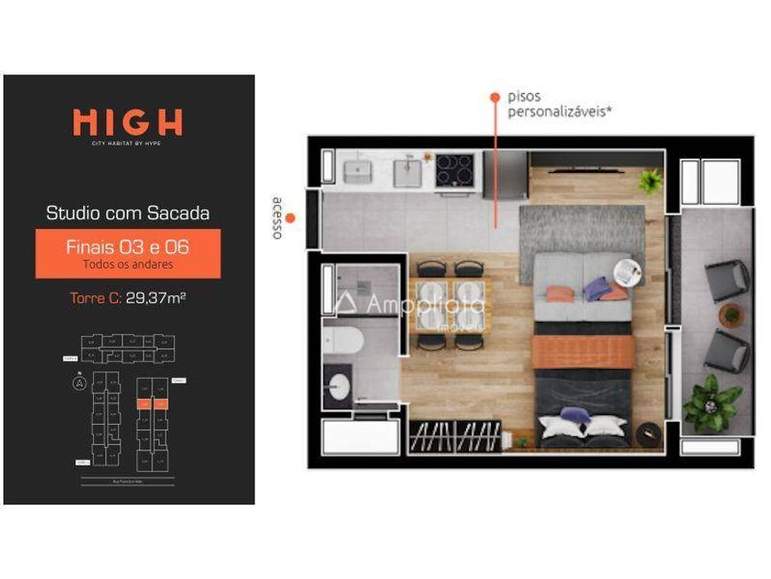 Apartamento Studio à Venda com sacada e churrasqueira no Novo Mundo