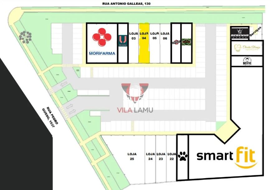 Loja 04 com 93,00 m² para alugar no Centro Comercial Vila Lamu no Novo Mundo
