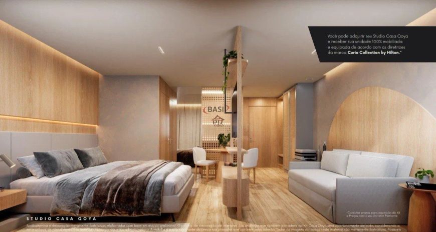 Qoya Residence, studio, sacada, leste, Batel