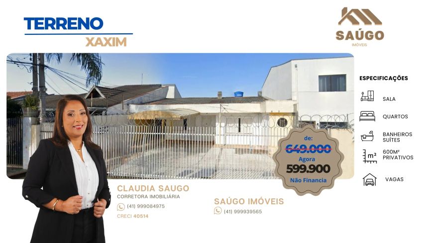 Terreno ZR2 600m² à venda, Xaxim - Curitiba - R$ 599.900,00