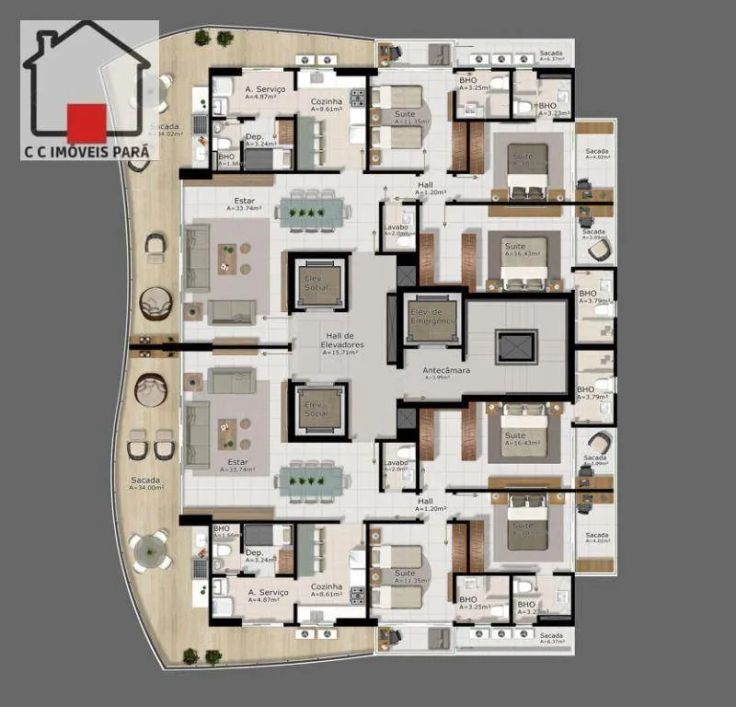 Apartamento no Ed. Freesia, 172 m², 3Suítes, 3 Vagas, para alugar, Umarizal, Belém/PA