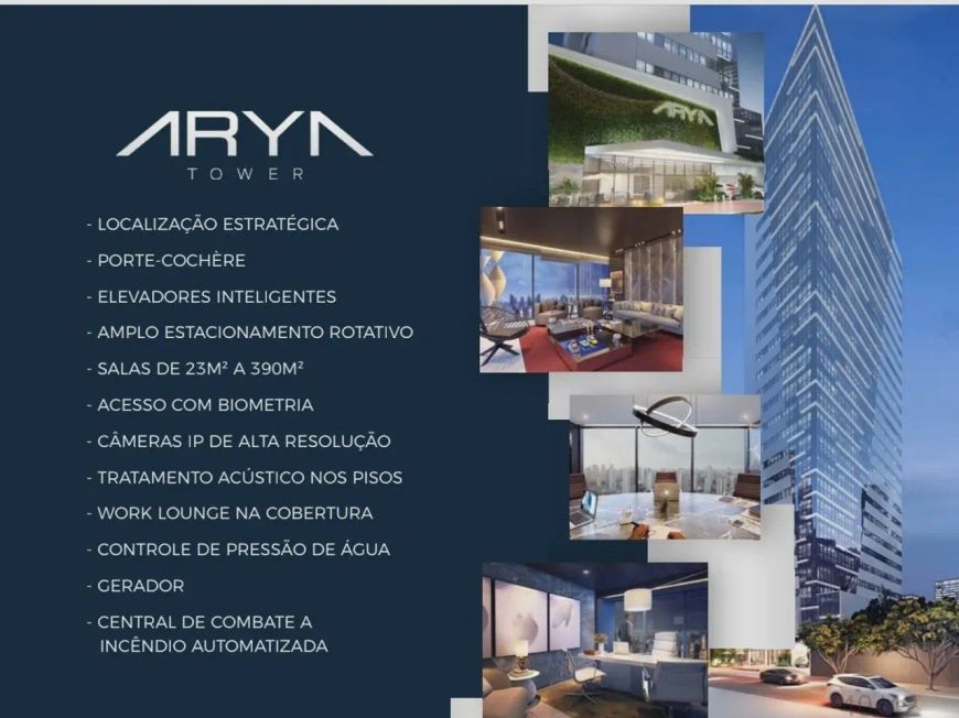 Alugo salas comerciais no Edifício Arya Tower - Salas comerciais com 26m², 52m² e 170m²